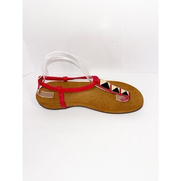 Vionic Sandals 8 Nala Thong Red Leather T Strap Gold Slingback Comfort Flats - Picture 10 of 15
